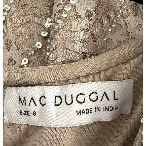 Mac Duggal 93676 Midi Dress Beaded V-Neck Long Sleeve Taupe Sequin Size 6 - Picture 6 of 14